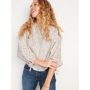 NWT Old Navy Oversized Ditsy-Floral Corduroy Tie-Sleeve Top XXL Peasant Prarie